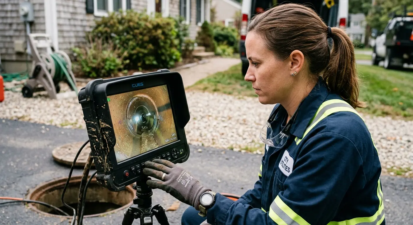 Technician reviewing sewer camera inspection footage in Chapel Hill
