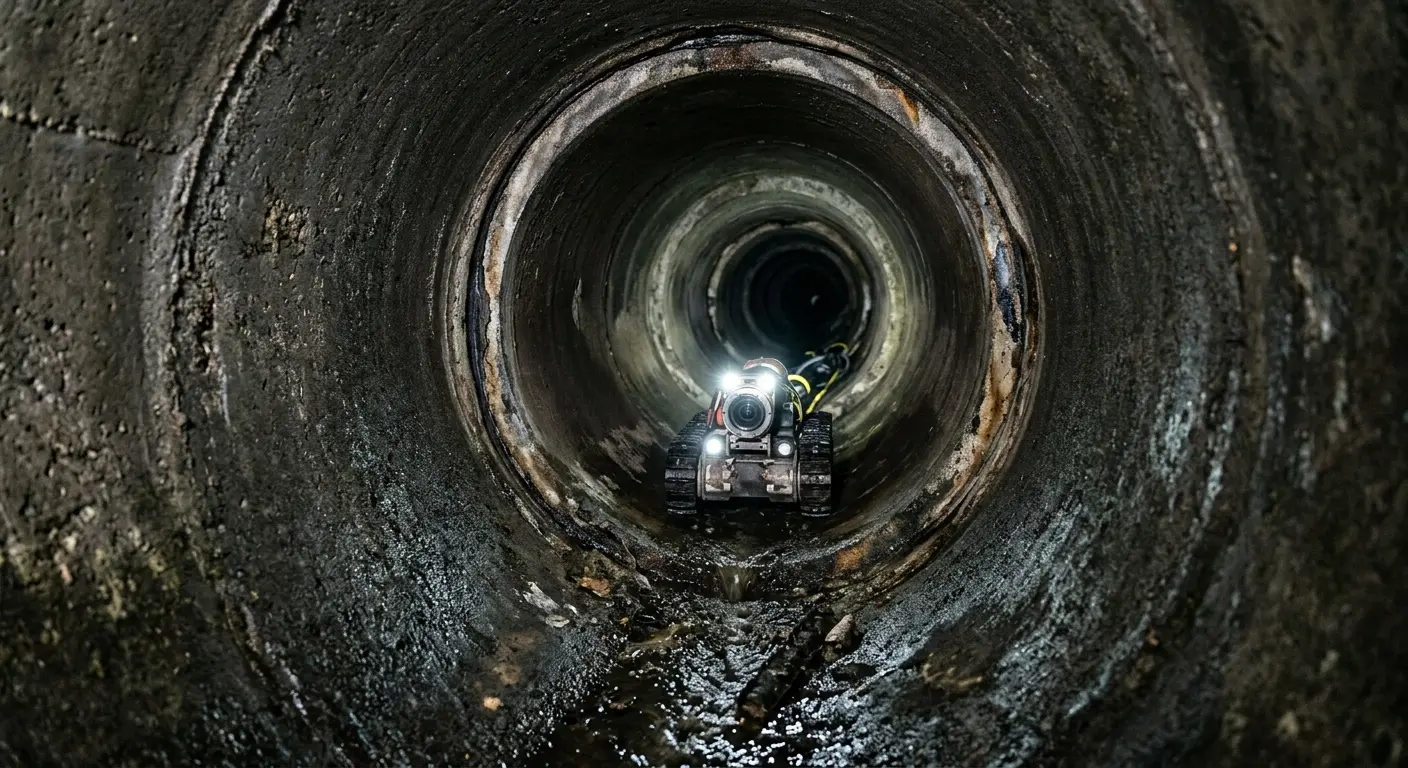 Robotic sewer camera inspecting pipe interior for Drain Snake Service in Chapel Hill